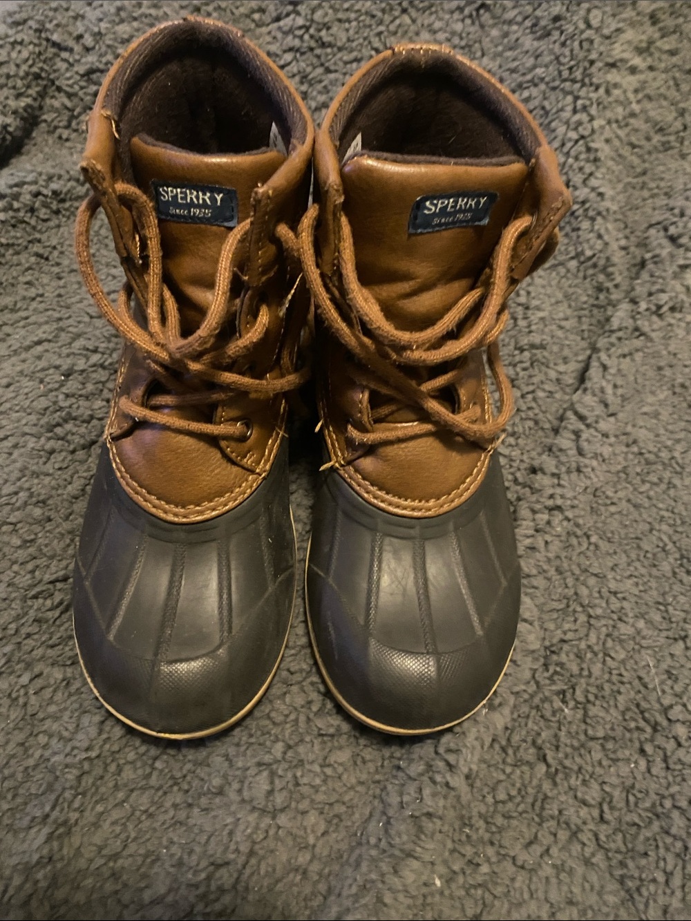 Sperry Kids Brown Leather and Black Rubber Duck Boots